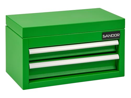 Mini Tool Box - Metal Tool Chest with 2 Drawers & PVC Drawer Liners - Green - color: Green