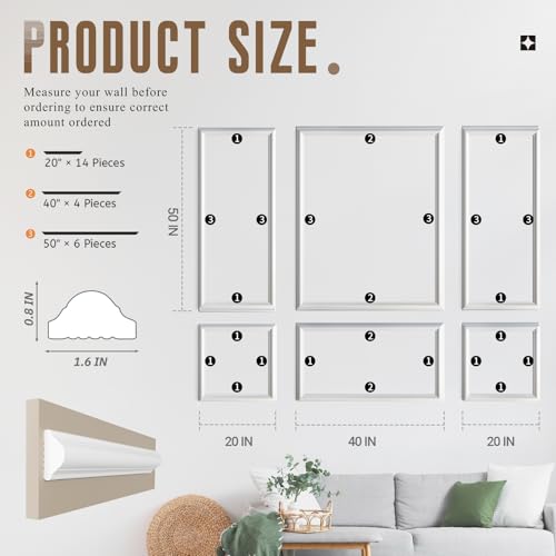 Peel and Stick Wall Molding Kit, Accent Wall Panels for Interior Wall Decor with Double-Sided Tape, 3 Set Pre-Cut PS Wainscoting Panels (50 * 40 in) - size: 50x40, style: T40-1