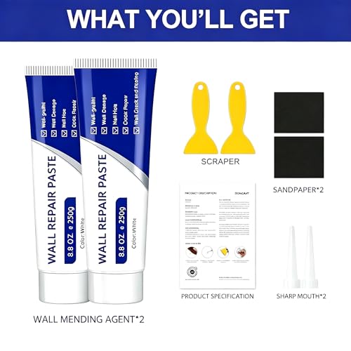 2 PCS Drywall Repair Kit with Scraper, 2026 Upgrade Wall Repair Paste Tube for Holes & Cracks, Professional Drywall Patch Paste & Wall Repair Ointment for DIY Home Improvement (White)