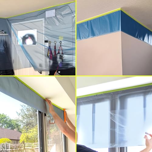 Tangibay Pre-Taped Masking Film for Painting - 44" x 66' Painters Plastic Sheeting with Automotive Paint Tape and Drape for Covering Cars, Walls, Windows and Furniture Protection (2 Rolls) - size: 2 Rolls: 44"