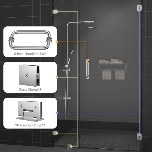 304 Stainless Steel Shower Door Hardware Kit - color: Brushed Sliver