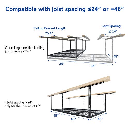 FLEXIMOUNTS 4x8 Overhead Garage Ceiling Storage Rack Adjustable, Hammertone - color: Hammertone, size: 4x8 ft