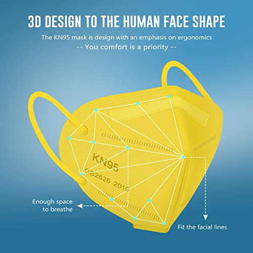 WWDOLL KN95 Face Mask 25 Pack, 5-Layers Breathable Disposable KN95 Masks - color: Yellow