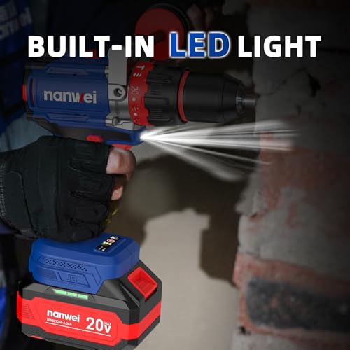 NANWEI Hammer Drill,1100 in-lbs, 26000BPM, 2x4.0Ah Batteries, Brushless