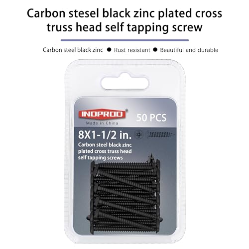 Black Wood Screws 1-1/2 Inch, 50Pcs Self Tapping Wood Screw #8 x 1-1/2", Zinc Plated Steel, Modified Truss Head, Phillips Drive, Carbon Steel, for Drywall/Metal/Plastic/Furniture, Black - size: #8 x 1-1/2"