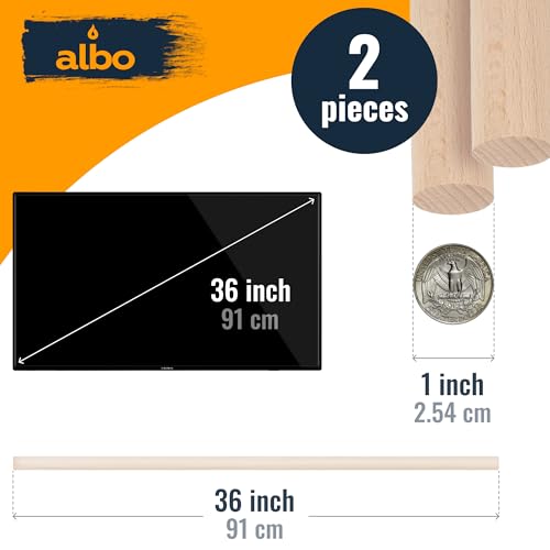 ALBO 1" x 36" Wooden Dowel Rods Set - 2 Pack Birch Natural Long Hardwood Craft Sticks Railings Supports Garden Structures Sanded Smooth Versatile Woodworking Furniture Decor DIY Projects - size: 1" x 36" 2 Pcs
