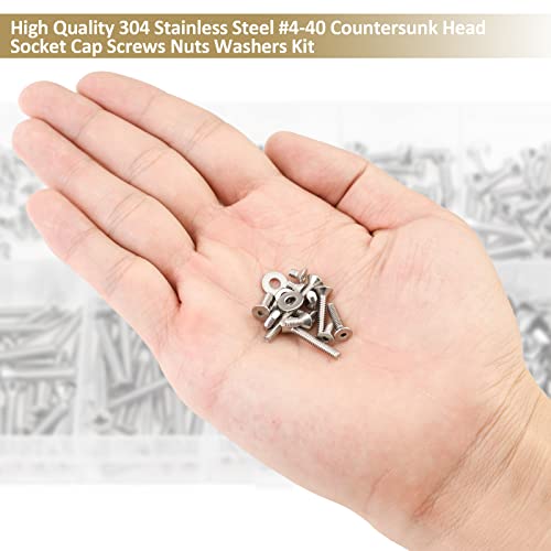 252 Pieces #4-40 x 3/16", 1/4", 5/16", 3/8", 1/2", 5/8", 3/4", 1", Countersunk Head Socket Cap Screws Nuts Washers Assortment Kit, 304 Stainless Steel, Fully Machine Thread - size: #4-40, style: Countersunk Head