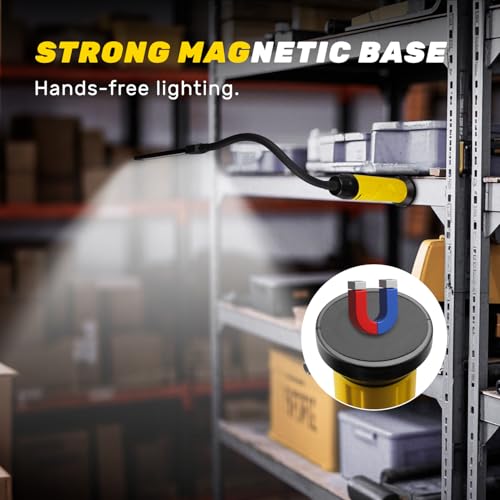 Rechargeable LED Work Light with Flexible Gooseneck, Up to 1000 Lumens 3 Modes Magnetic Work Light, Mechanic Light with Magnetic Base for Work Bench, Lathe, Car Repair, Grill Light, Emergency