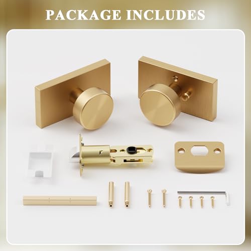 Satin Brass Gold Door Knobs Privacy Door Knobs Interior with Lock - color: Brushed Brass