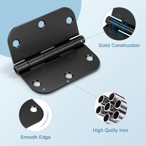 KNOBWELL Door Hinges Matte Black, 3.5" x 3.5" Interior Door Hinges, 30 Pack - color: Matte Black