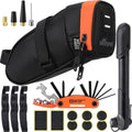 Bicycle Saddle Repair Bag with Tire Patch and Inflate Pump - Portable Travel Emergency Tool Kit, Bike Accessories for Adult Bikes with IPX4 Waterproof