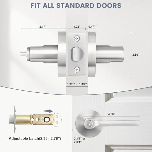 Satin Nickel Interior Door Handle with Lock,Brush Nickel Privacy Door Lever for Bedroom or Bathroom,Keyless Round Door Lock Interior for Left and Right Hand Reversible,6Pack - color: Satin Nickel, size: Privacy