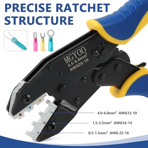 Wire Crimping Tool for Heat Shrink Wire Connectors AWG 20-10 Ratchet Wire Terminal Crimper Insulated Nylon Connectors and Electrical Wire Connectors Ratcheting Crimping Plier