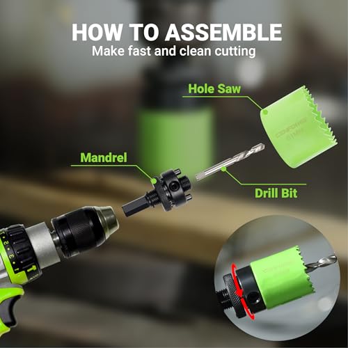 Bi-Metal Hole Saw Kit, HoleSaw Set with 3/4" to 2-1/2" (19-64mm) Saw Blades, Mandrels, Hex Key, Drill Bit, Hole Saw for Wood, Metal, Drywall, PVC