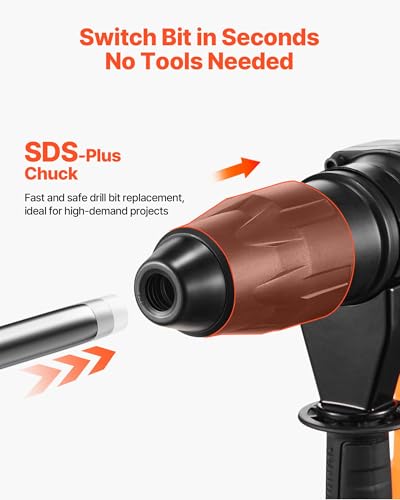 VEVOR 1-9/16 Inch SDS-Max Rotary Hammer Drill, 13Amp Corded Drills, Heavy Duty Chipping Hammers w/Vibration Control & Safety Clutch, Electric Demolition Hammers Variable Speed, Power Tool For Concrete - size: 1-9/16 in