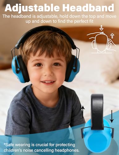 Kids Noise Canceling Earmuffs, 25-30dB Noise Reduction Ear Protection, Adjustable Headband Concert Fireworks, Autism - color: Blue