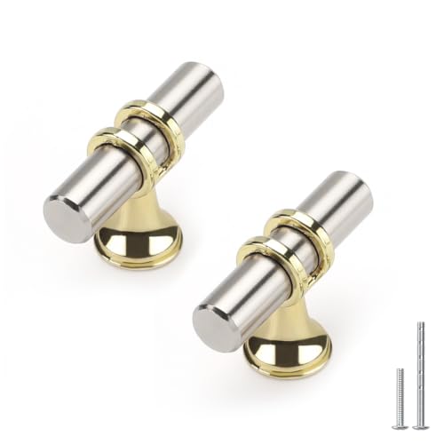 Haliwu 10Pack Brushed Nickel and Gold Cabinet Knobs | Solid Aluminum and Zinc Alloy, Single Hole, Kitchen Knobs for Drawer Dresser Hardware - color: Brushed nickel&Gold, size: 2-inch (50mm) single hole