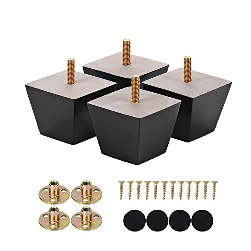 Michanco Furniture Legs 2 inch Black Square Sofa Couch Feet Wood Replacement Leg Set of 4 for Ottoman Dresser Cabinet - size: 2 Inch Black