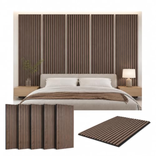 5 Pcs Wood Slatwall Panels Large Acoustic Panels for Wall 47.2 x 23.6 x 0.4 Inch Soundproof Sound Dampening Wood Veneer Sound Absorbing Wall Panel for Bedroom Home Studio Office (Dark Walnut) - color: Dark Walnut