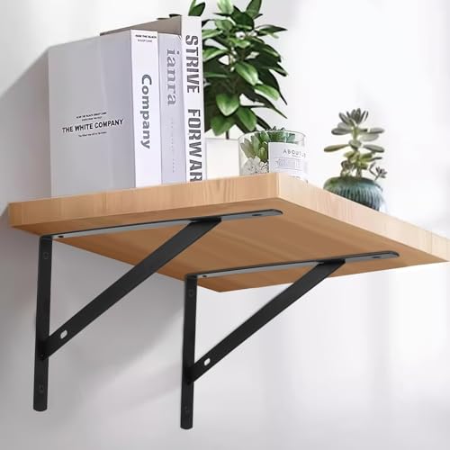 8 Pcs Heavy Duty Shelf Brackets, Floating Metal Shelf Brackets, Metal Wall Mount L Shaped Shelves Support Angle Brackets for Heavy Duty Floating Shelves Shelf Brackets (9.84 x6.29 inch) - size: 9.84 x 6.29 inch Black