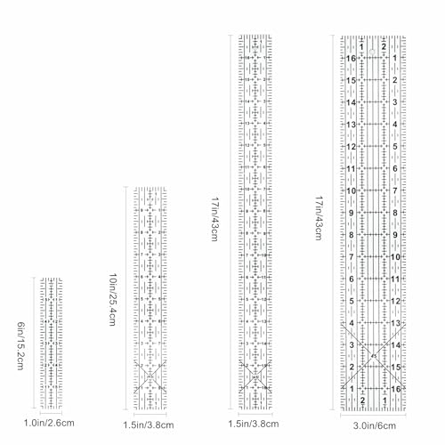 Sewing Rulers Quilting Ruler,Acrylic Quilting Templates,Sewing Tools Accessories Supplies for Patchwork Precision Fabric Cutting 4pcs(1x6,3x17,1.5x17,1.5x10inch) - color: Black