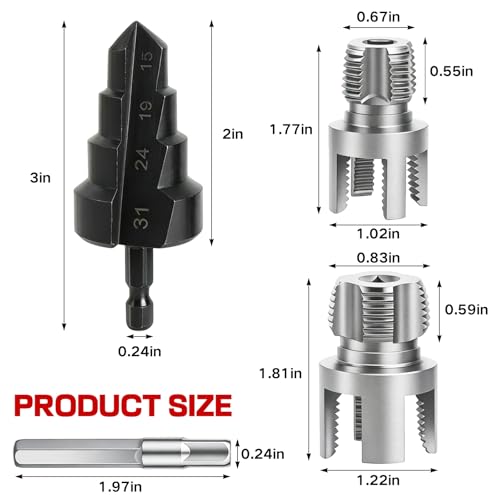 PVC Pipe Threader Kit, Threading Tool, PVC Plumbing Tools,Pipe Tapping Tool - size: 1/2+3/4+Step Drill Bit