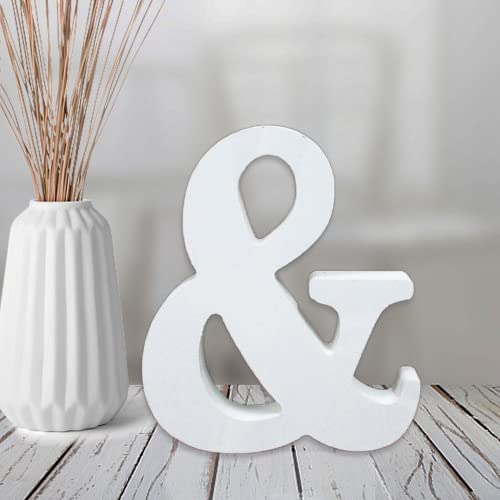 AOCEAN 4 Inch White Wood Letters Unfinished Wood Letters for Wall Decor Decorative Standing Letters Slices Sign Board Decoration for Craft Home Party Projects (&) - style: &