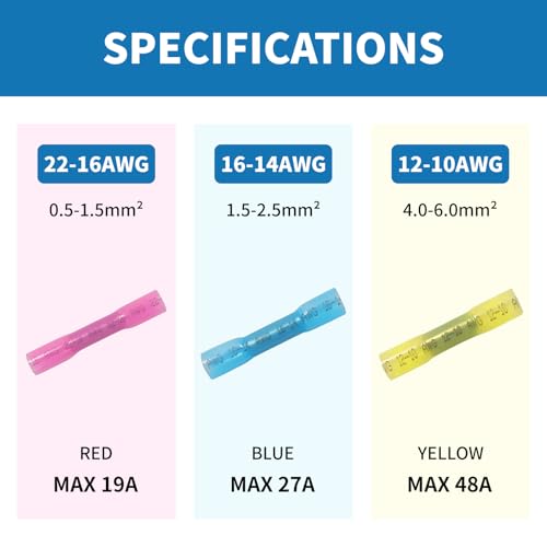 Heat Shrink Butt Connectors - 500Pcs 22-16 AWG Red Waterproof Electrical Wire Connectors Automotive Marine Grade Wire Crimp Terminals Butt Splices for Cable,Boat,Home Electrical etc. - size: [22-16 AWG] x 500