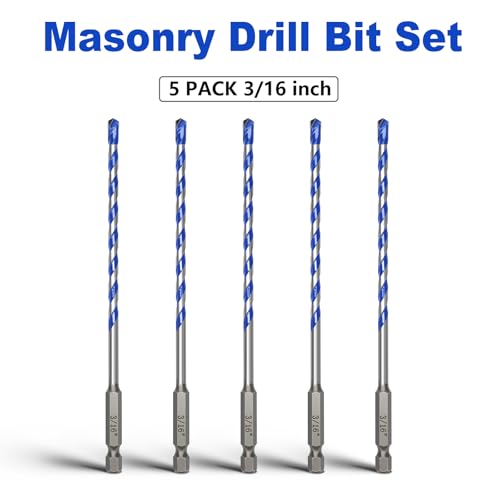 5 Pack 3/16 inch Concrete Drill Bit Set,Masonry Drill Bit Set - style: 3/16"（5 Pcs）