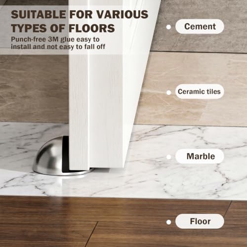 24 Pack Self Adhesive Door Stoppers (Silver), Stainless Steel Door Stops for Bottom of Door - Semi Circle Floor Mounted Door Stoppers for Bedroom, Living Room, Bathroom, Office