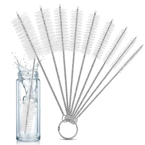 8-Inch Nylon Straw Cleaning Brushes, 10-Pack, Flexible Stainless-Steel Wire Tube Brushes, Non-Scratch and Rust-Resistant, for Reusable Straws, Bottles and Narrow Tubes
