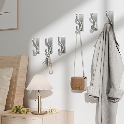 Silver Coat Hooks for Hanging - 6 Pack Self Adhesive Hooks. - color: Silver