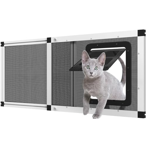 Ventilated Pet Door for Window, Fits 32"-38" Width Window, 2-Min Install | Aluminum Frame + Stainless Steel Mesh | Breathable Bug-Proof | Magnetic Closure Window Cat Door, Cat Door for Window Insert - size: Fit Window: 32''-38''