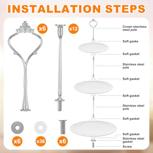 Patelai 6 Sets 3 Tiered Tray Hardware Kit,Simple,Silver - color: Silver, size: Simple