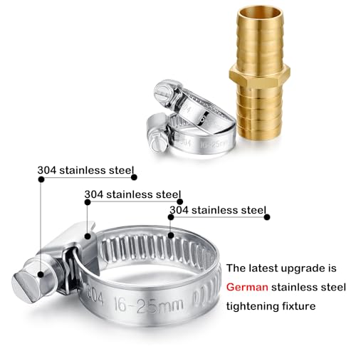 Solid Brass Garden Hose Repair Connector with Clamps Hose Repair Kit, 3/4"Barb Garden Hose Fittings (3/4"Barb-3 Set) - color: 3/4"Barb-3 Set