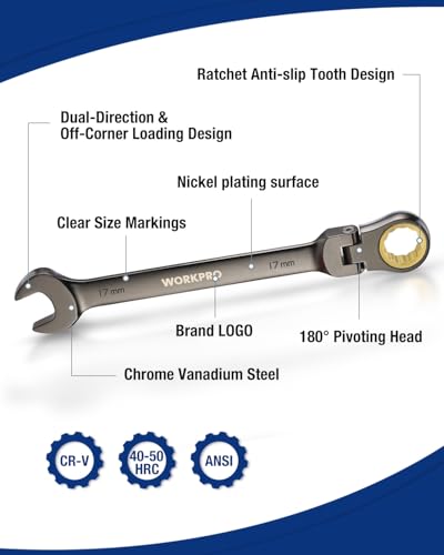 WORKPRO 8-piece Ratcheting Combination Wrench Set, Metric & Nickel Plating - size: Metric, style: Nickel Plating