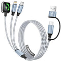 Travel Essentials 3 in 2 Multi Charging Cable for iWatch Charger/iPhone17-8 - color: Greywhite, size: 1Pack 5FT