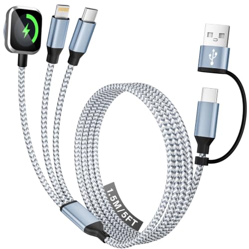 Travel Essentials 3 in 2 Multi Charging Cable for iWatch Charger/iPhone17-8 - color: Greywhite, size: 1Pack 5FT