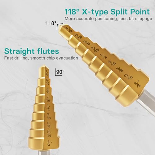 Step Drill Bits 3Pc, HSS Titanium Coated Step Drill Bit Set for Wood - style: 3PC