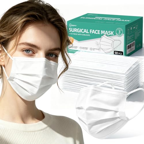 Disposable Face Masks 50Pcs, 3-Ply White Protection Masks, Breathable Mask For Adults Daily Use - color: White