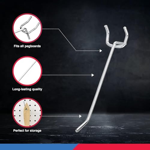 Neiko 53100A 4 Inch Heavy Duty Pegboard Hooks Kit, 50 Pack, 1/8" Peg Hooks for 1” Spaced Pegboards, Utility Hooks for Wall Organizing in Home or Garage - size: 4" Pegboard Hooks (50 Pack)