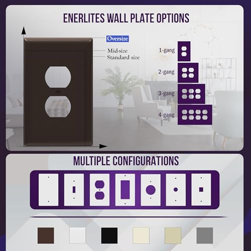 ENERLITES 10 Pack Oversized Duplex Outlet Covers, Jumbo Wall Plate, Brown - color: Brown, size: Over-Size