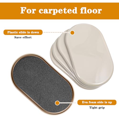 16pcs Oval Furniture Sliders, 6" x 3-1/2" Heavy-Duty Reusable Movers for Carpet & Hardwood Floors - Effortlessly Move & Protect Sofas, Tables, Cabinets