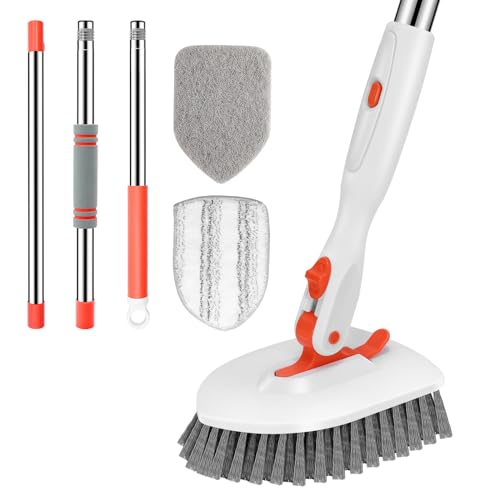 SetSail Tile Tub Scrubber Brush 3-in-1 Shower Scrubber with Long Handle - color: Orange, size: 2 Pads