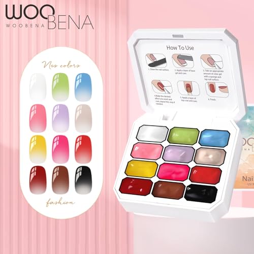 12 Colors Gel Nail Polish - Sponge Pat Painting Gel for Gradient Nails, Aura & French Manicure, Fluffy Cloud Texture with No-Wipe Glossy Finish, DIY Nail Art Kit for Beginners & At Home - color: 12 Colors-B