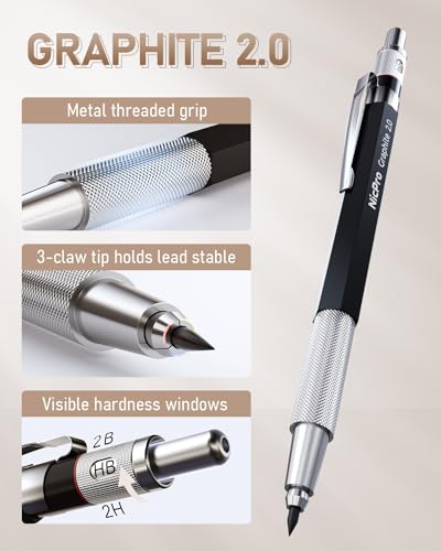Nicpro 30PCS Art Mechanical Pencil Set in Leather Case - color: Black
