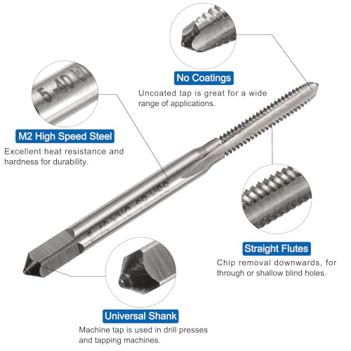 uxcell Tap & Drill Bit Set, 2pcs 5-40 UNC Straight Flute Thread Taps and 2pcs 2.6mm Twist Drill Bits Titanium Coated, HSS6542 Screw Tapping Threading Tools - size: 5-40 UNC + 2.6mm
