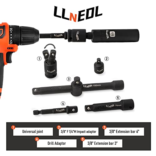 LLNEDL 3/8" Impact Socket Set Drive, 95Pcs Deep&Shallow Socket Wrench Set - color: Black Case