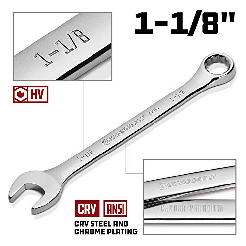 Powerbuilt SAE 1-1/8 Inch Combination Wrench, 12 Point Double Ended Box and Open End, 15 Degree Offset 644154 - size: 1-1/8"