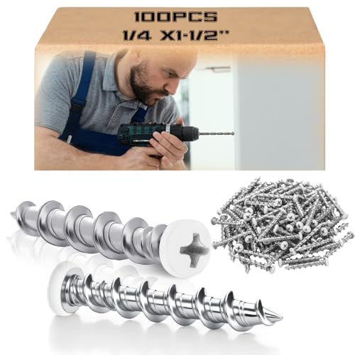 Blulu 100 Pcs Drywall Anchors 1/4 X 1-1/2 Inch White Self Drilling Screws - color: White, size: 1/4 x 1-1/2 Inch